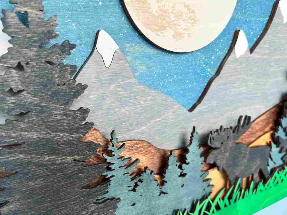 Layered Wood Moose Wall Art – Rustic Mountain & Forest Scene