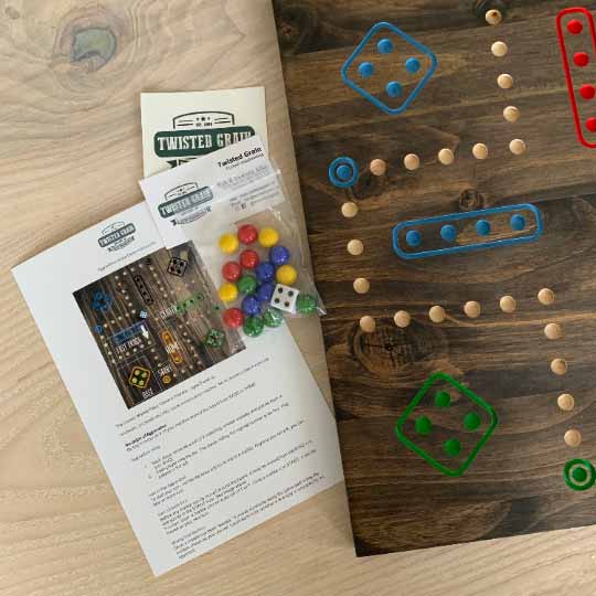 Double-Sided Wooden Aggravation board game with Marbles and Dice.  Both 6 and 4 player versions on one board