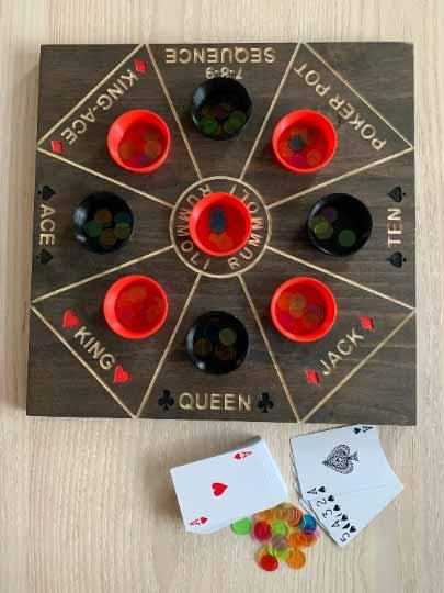 Wooden Rummoli Board Game with removable cups