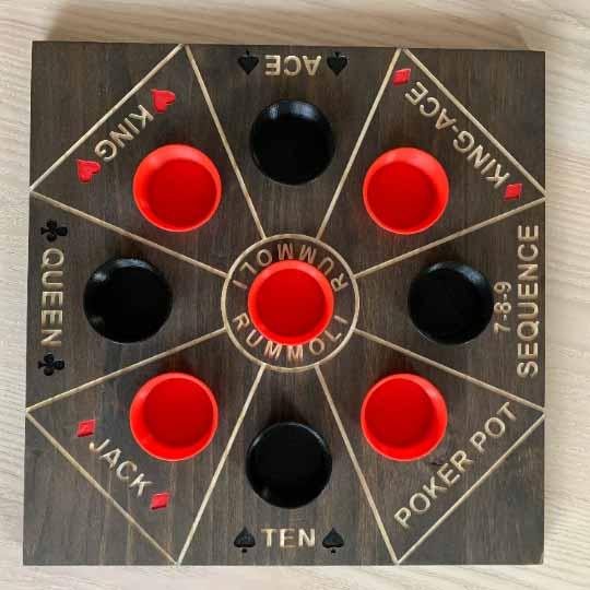 Wooden Rummoli Board Game with removable cups