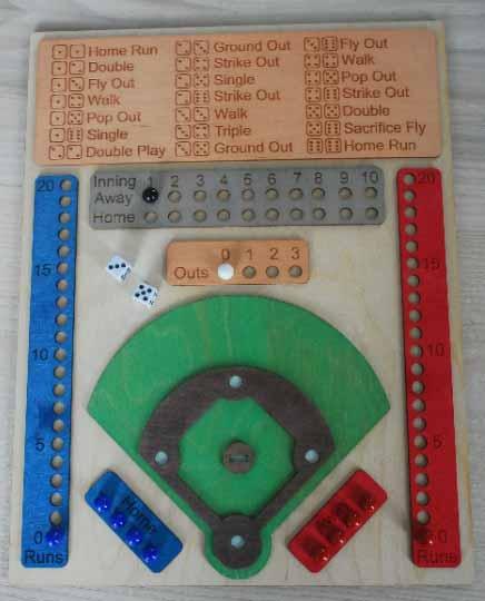 Laser Wooden Baseball Dice Game with Marbles
