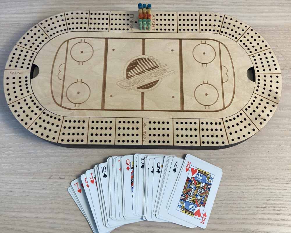 4 player Hockey Rink Crib Board with Logo - Laser engraved and cut